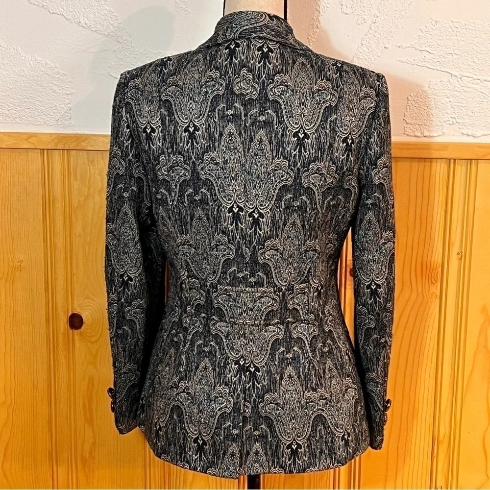 Vtg Oscar an Oscar de la Renta Company Fleur-de-lys Jacquard Print Jacket Sz-4